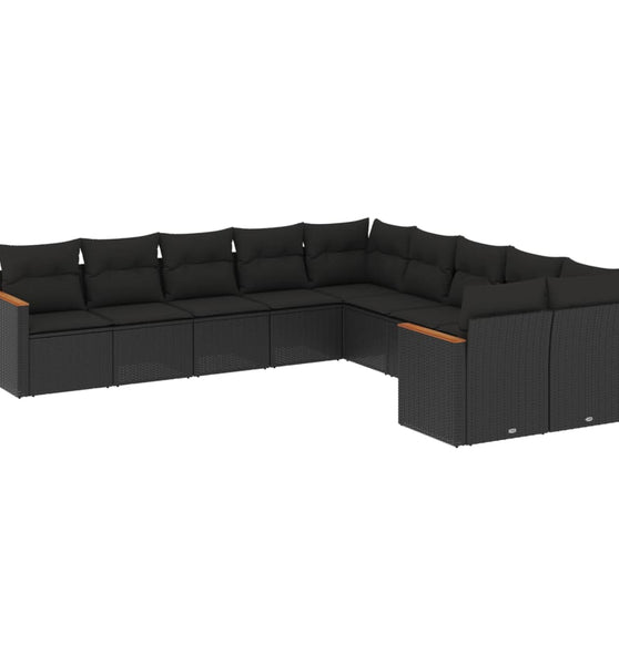 10-tlg. Garten-Sofagarnitur mit Kissen Schwarz Poly Rattan