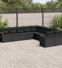 10-tlg. Garten-Sofagarnitur mit Kissen Schwarz Poly Rattan