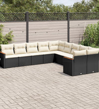 10-tlg. Garten-Sofagarnitur mit Kissen Schwarz Poly Rattan