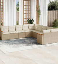 10-tlg. Garten-Sofagarnitur mit Kissen Beige Poly Rattan