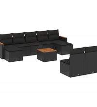 10-tlg. Garten-Sofagarnitur mit Kissen Schwarz Poly Rattan