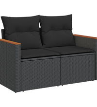 10-tlg. Garten-Sofagarnitur mit Kissen Schwarz Poly Rattan