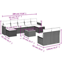 10-tlg. Garten-Sofagarnitur mit Kissen Schwarz Poly Rattan
