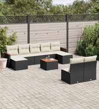 10-tlg. Garten-Sofagarnitur mit Kissen Schwarz Poly Rattan