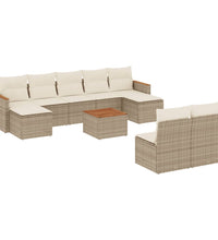 10-tlg. Garten-Sofagarnitur mit Kissen Beige Poly Rattan