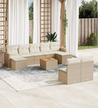 10-tlg. Garten-Sofagarnitur mit Kissen Beige Poly Rattan