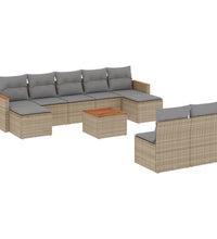 10-tlg. Garten-Sofagarnitur mit Kissen Beige Poly Rattan