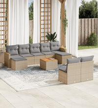 10-tlg. Garten-Sofagarnitur mit Kissen Beige Poly Rattan