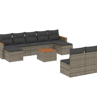 10-tlg. Garten-Sofagarnitur mit Kissen Grau Poly Rattan