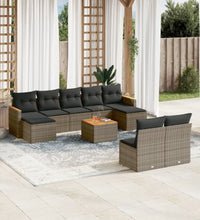 10-tlg. Garten-Sofagarnitur mit Kissen Grau Poly Rattan