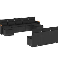 10-tlg. Garten-Sofagarnitur mit Kissen Schwarz Poly Rattan
