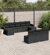 10-tlg. Garten-Sofagarnitur mit Kissen Schwarz Poly Rattan