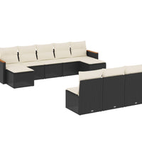 10-tlg. Garten-Sofagarnitur mit Kissen Schwarz Poly Rattan