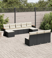 10-tlg. Garten-Sofagarnitur mit Kissen Schwarz Poly Rattan