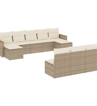 10-tlg. Garten-Sofagarnitur mit Kissen Beige Poly Rattan