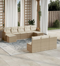 10-tlg. Garten-Sofagarnitur mit Kissen Beige Poly Rattan