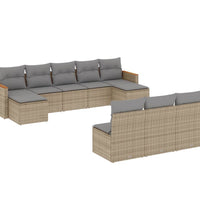10-tlg. Garten-Sofagarnitur mit Kissen Beige Poly Rattan