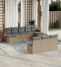 10-tlg. Garten-Sofagarnitur mit Kissen Beige Poly Rattan