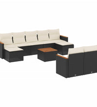10-tlg. Garten-Sofagarnitur mit Kissen Schwarz Poly Rattan