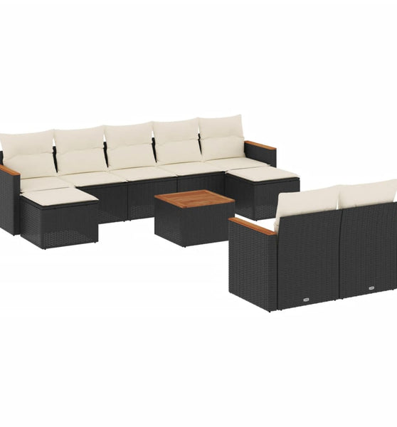 10-tlg. Garten-Sofagarnitur mit Kissen Schwarz Poly Rattan
