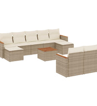 10-tlg. Garten-Sofagarnitur mit Kissen Beige Poly Rattan