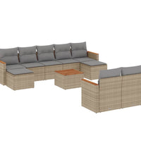 10-tlg. Garten-Sofagarnitur mit Kissen Beige Poly Rattan