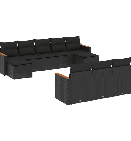 10-tlg. Garten-Sofagarnitur mit Kissen Schwarz Poly Rattan