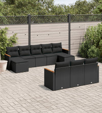 10-tlg. Garten-Sofagarnitur mit Kissen Schwarz Poly Rattan