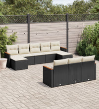 10-tlg. Garten-Sofagarnitur mit Kissen Schwarz Poly Rattan