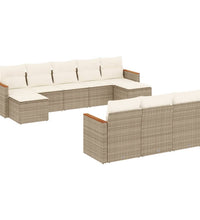 10-tlg. Garten-Sofagarnitur mit Kissen Beige Poly Rattan