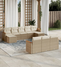 10-tlg. Garten-Sofagarnitur mit Kissen Beige Poly Rattan