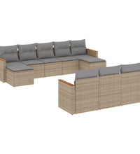 10-tlg. Garten-Sofagarnitur mit Kissen Beige Poly Rattan