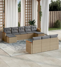 10-tlg. Garten-Sofagarnitur mit Kissen Beige Poly Rattan