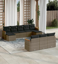 10-tlg. Garten-Sofagarnitur mit Kissen Grau Poly Rattan