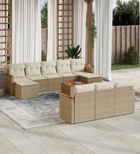 11-tlg. Garten-Sofagarnitur mit Kissen Beige Poly Rattan