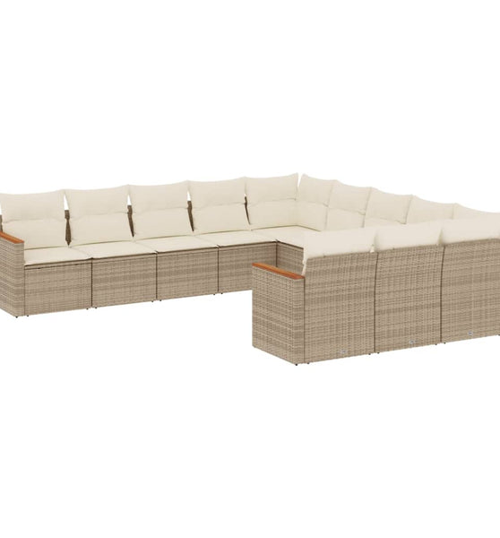 11-tlg. Garten-Sofagarnitur mit Kissen Beige Poly Rattan