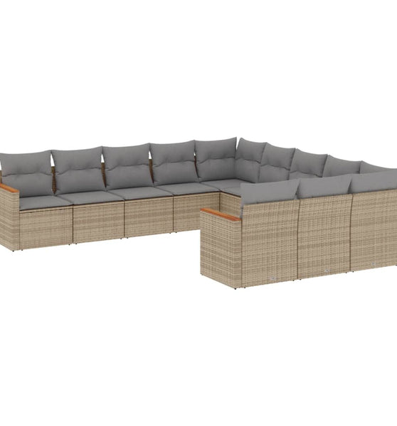 11-tlg. Garten-Sofagarnitur mit Kissen Beige Poly Rattan