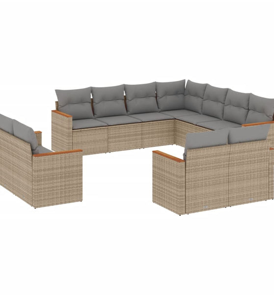 11-tlg. Garten-Sofagarnitur mit Kissen Beige Poly Rattan