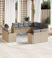 11-tlg. Garten-Sofagarnitur mit Kissen Beige Poly Rattan