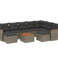 10-tlg. Garten-Sofagarnitur mit Kissen Grau Poly Rattan