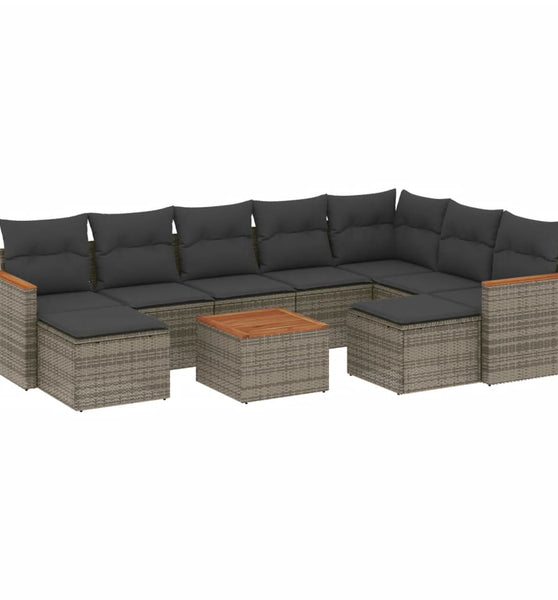 10-tlg. Garten-Sofagarnitur mit Kissen Grau Poly Rattan