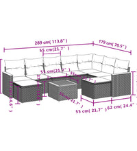 10-tlg. Garten-Sofagarnitur mit Kissen Grau Poly Rattan