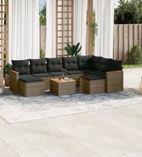 10-tlg. Garten-Sofagarnitur mit Kissen Grau Poly Rattan