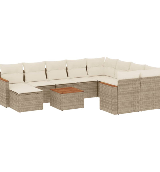 11-tlg. Garten-Sofagarnitur mit Kissen Beige Poly Rattan