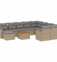 11-tlg. Garten-Sofagarnitur mit Kissen Beige Poly Rattan