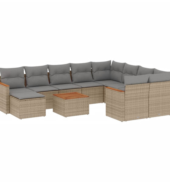 11-tlg. Garten-Sofagarnitur mit Kissen Beige Poly Rattan