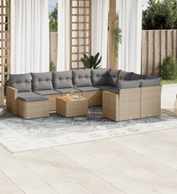 11-tlg. Garten-Sofagarnitur mit Kissen Beige Poly Rattan