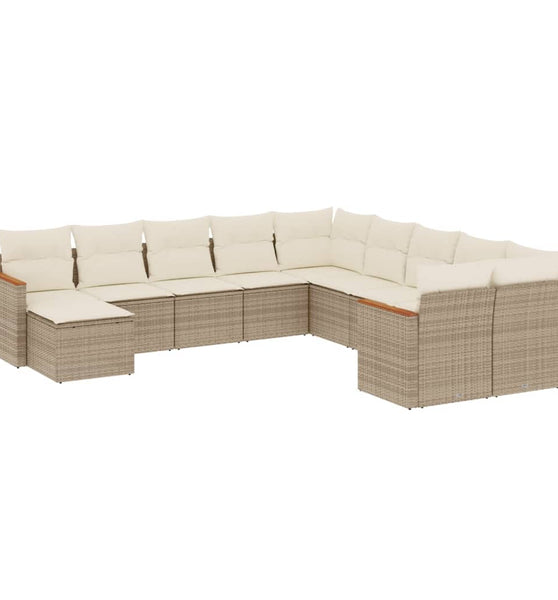 11-tlg. Garten-Sofagarnitur mit Kissen Beige Poly Rattan