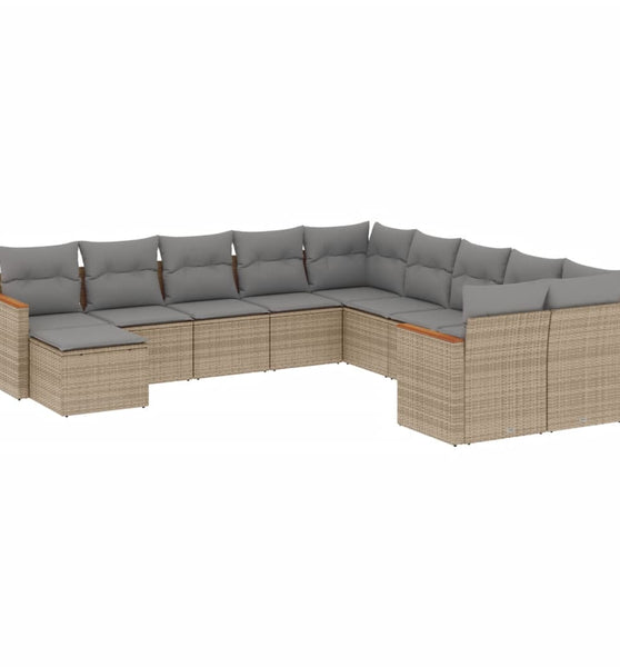 11-tlg. Garten-Sofagarnitur mit Kissen Beige Poly Rattan