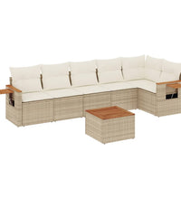 7-tlg. Garten-Sofagarnitur mit Kissen Beige Poly Rattan